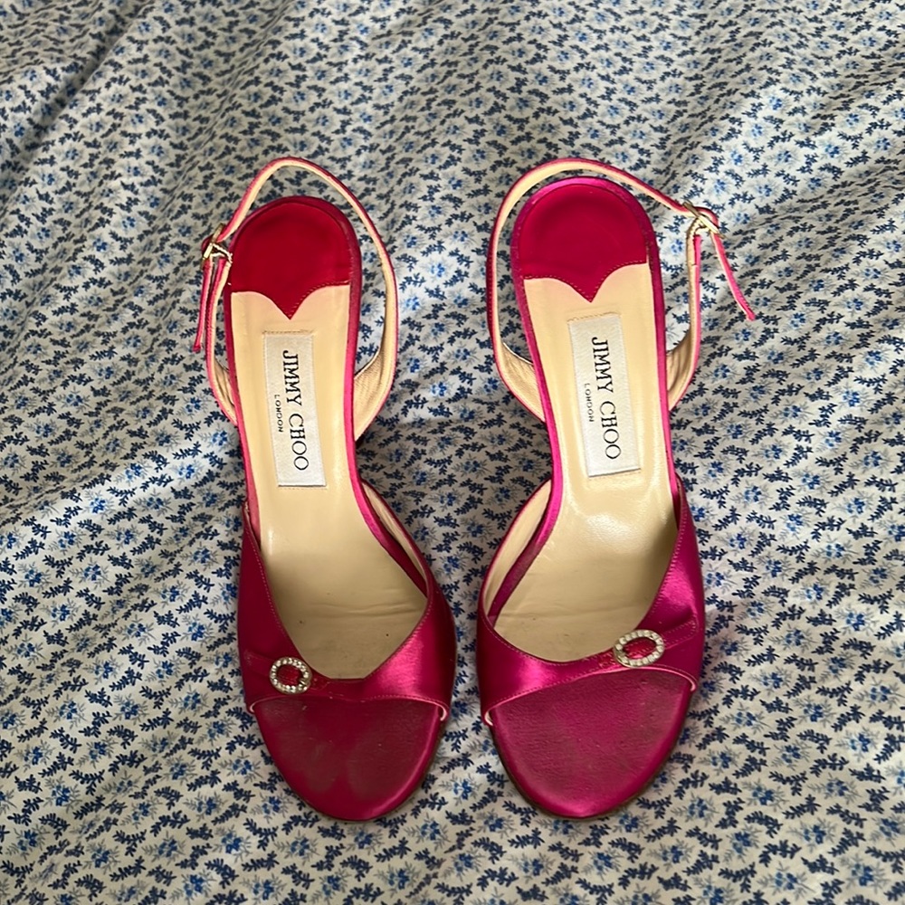 Jimmy Choo Fuchsia Satin Stiletto Heel Sandals 6.5 36.5